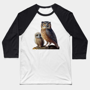 Mother Horned Owl and Owlet Baseball T-Shirt